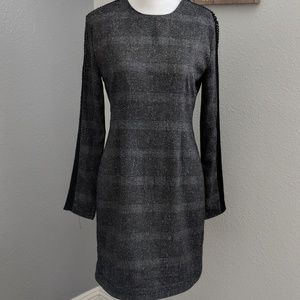 Black and gray long sleeve midi dress